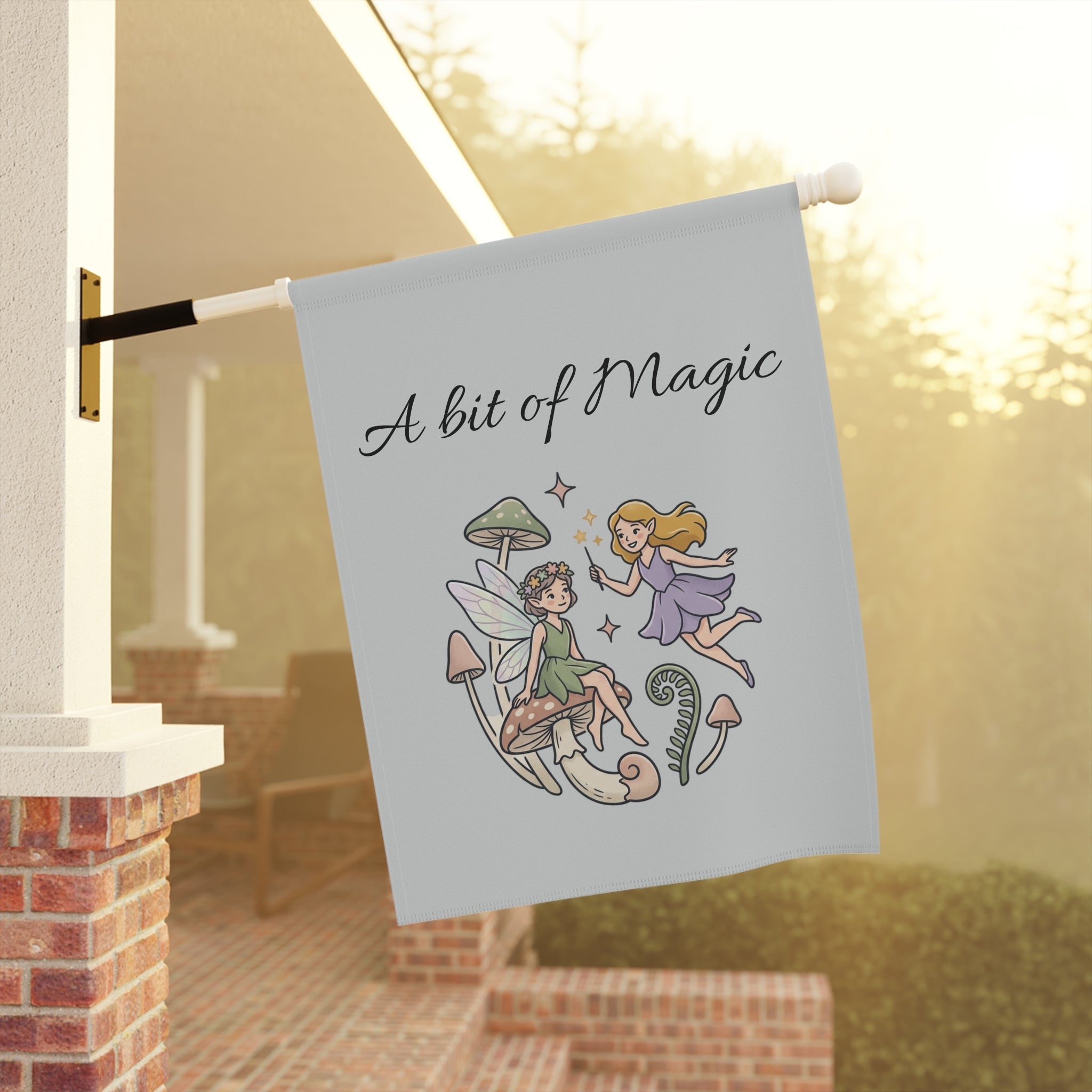 A Bit of Magic Garden Flag — Fairy Mushroom House Banner