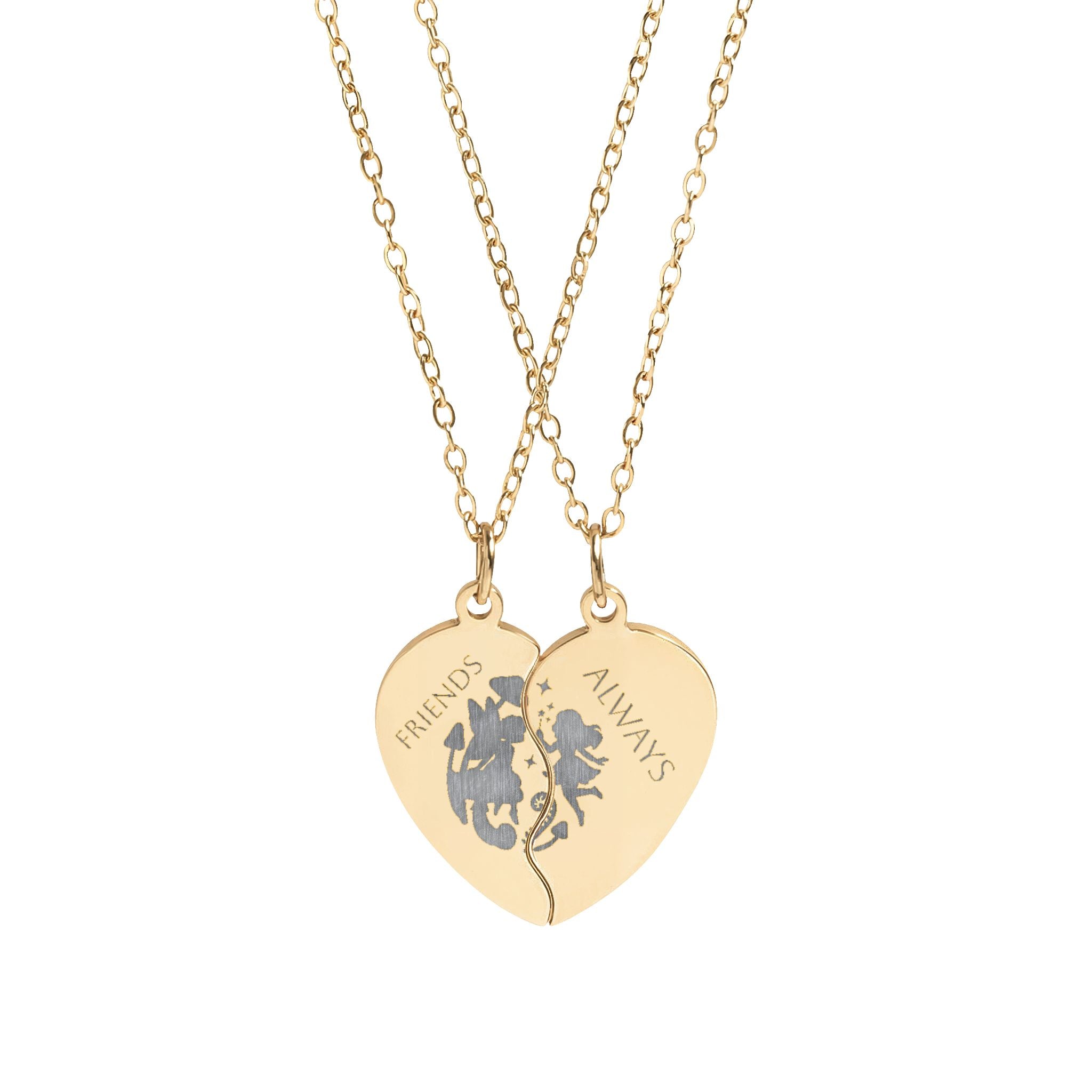 Engravable Break-Apart Heart Necklace Set – Matching Best Friend/Anniversary Jewelry